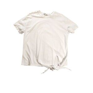 Zara Womens White Short Sleeve Front‎ Tie T Shirt Small Casual Basic Minimalist